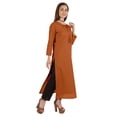 thumbnail image 3 of Moomaya Solid Long Kurti For Women Cotton Tunic 3/4 Sleeve Ethnic Formal Kurta w/ Pockets, 3 of 4