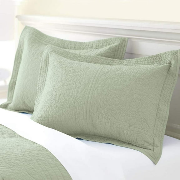Nvzi 100% Cotton 2-Piece Quilted Pillow Shams Standard Size Floral Printed Decorative Pillow Covers an Dougreen