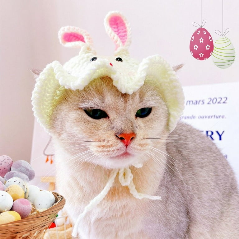 Cat Easter Hat, Adorable Costume Bunny Hat, Handmade Knitted Pet