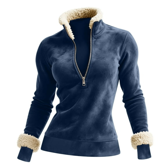 bnaln Womens Half Zip Sweatshirts Faux Suede Warm Sherpa Fleece Lined Jumpers Casual Long Sleeve Pullover Thermal Tops Oversized Fuzzy Sweatshirt Fall Winter Trendy Clothes
