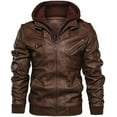 thumbnail image 3 of FEDTOSING Men's Faux Leather Jacket Retro Zip-UP Stand Collar Motorcycle Bomber Jackets with Removable Hood, 3 of 6