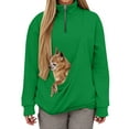 thumbnail image 6 of Fiaer Womens Sweatshirts Pet Carrier Pocket Dog Pouch Quarter Zip Pullover Animal Holder Trendy Long Sleeve Solid Color Trendy Tops Green XXL, 6 of 9
