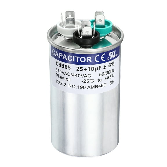 Uxcell 25 10 MFD CBB65 Run Start Capacitor 25 10 uF, 370/440V Round AC Capacitor for AC Motor Run, HVAC, Air Conditioner, Condenser Motors