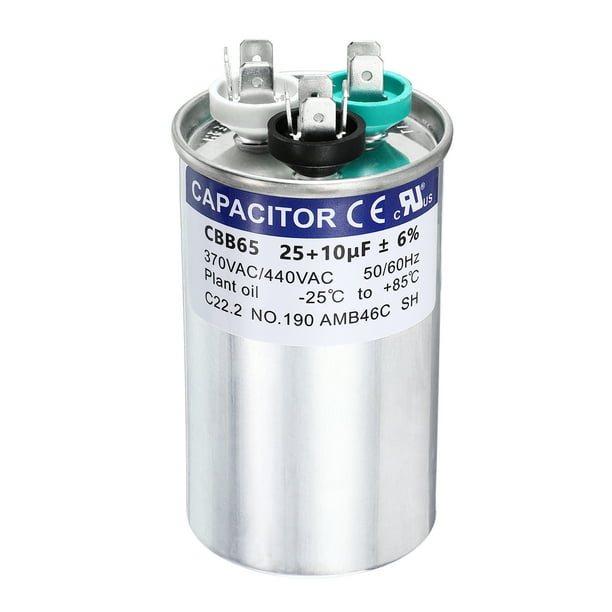 Uxcell 25+10 MFD CBB65 Capacitor de Arranque Redondo 25+10 uF, 370/440V para Motor de CA, HVAC, Aire Acondicionado, Motores de Condensador