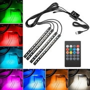 Yosoo 4Pcs Car LED Light Strip Car Interior Light Music LED Lighting Kit Underdash Lights with Remote Control