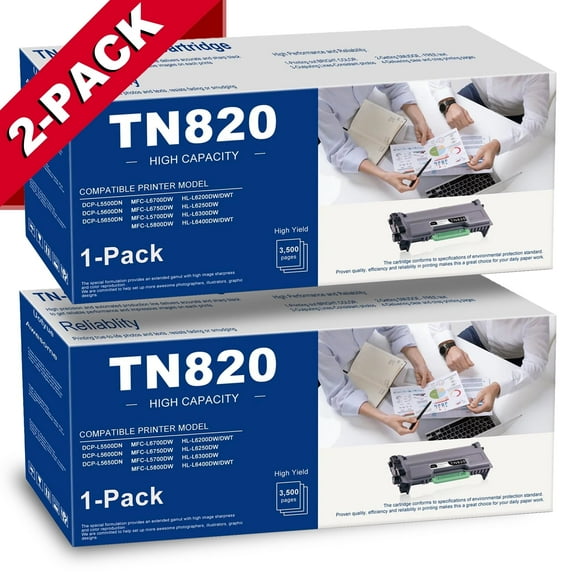 TN820 Toner Cartridge Replacement for Brother TN820 Toner Compatible for DCP-L5500DN Printer(2PK).