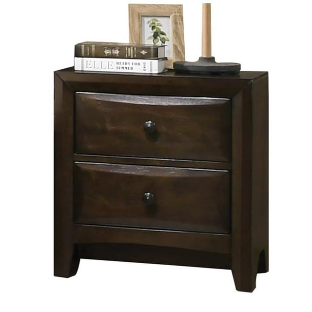 Benzara BM205595 Wooden Frame Nightstand with 2 Spacious Drawers & Arched Legs, Brown