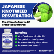 Simply Potent Resveratrol Antioxidant with Brain Support, Heart Health & Digestive Support 90 Capsules, 3000mg