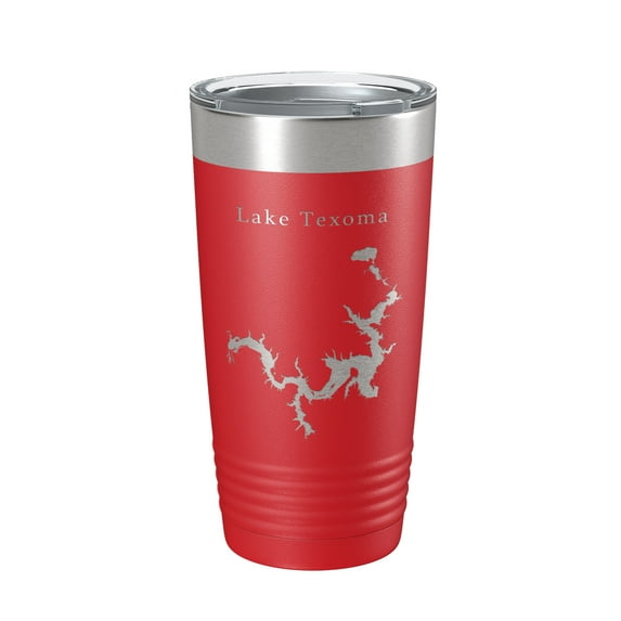 Lake Texoma Map Tumbler Travel Mug Insulated Laser Engraved Coffee Cup Oklahoma Texas 20 oz Red