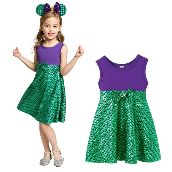 HAWEE Summer Girl Dress Mickey/Minnie/Belle/Snow White Mermaid Costumes Cartoon Role Playing Princess Frocks Outfits Clothes