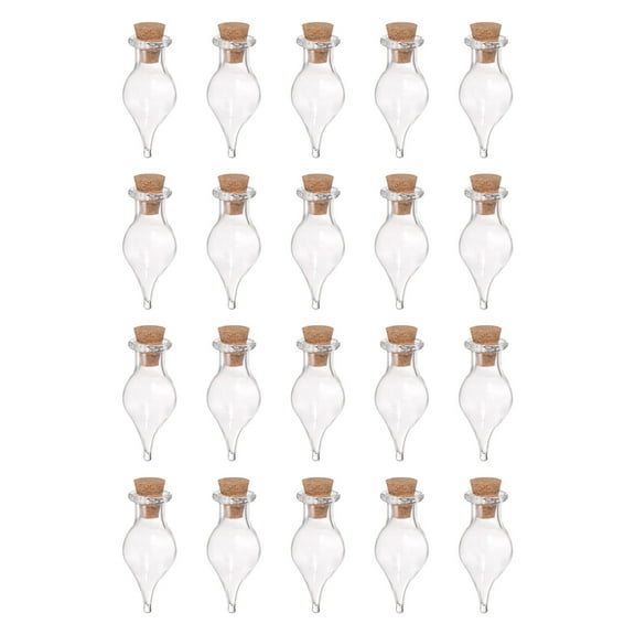 Mini Glass Bottles with Cork Single Point Shape Wishing Bottle, 20 Pieces