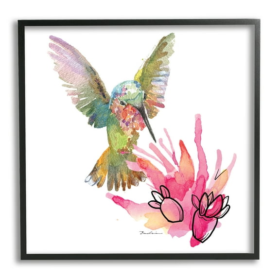 Stupell Industries Desert Hummingbird Watercolor Animals & Insects Painting Black Framed Art Print Wall Art, 12 x 12