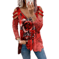 thumbnail image 1 of Diconna Femmes T-shirt Imprimé Rose à Manches Longues Fermeture Éclair V-Cou Pull-Over, 1 of 5