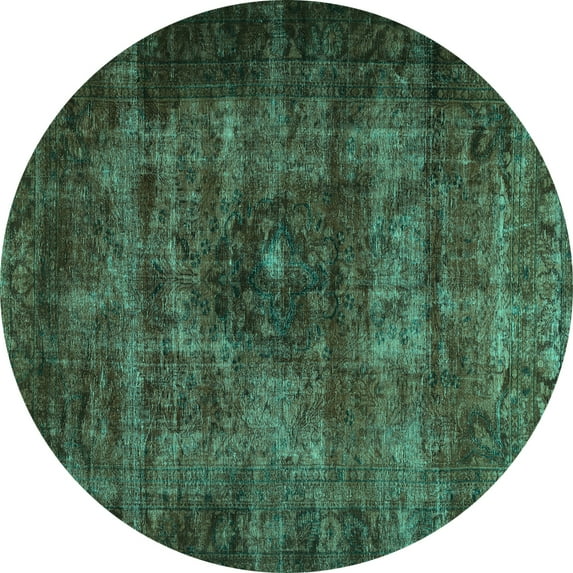 Ahgly Company Machine Washable Indoor Round Persian Turquoise Blue Traditional Area Rugs, 7' Round