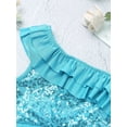 thumbnail image 5 of YONGHS Kids Girls 2 Piece Gymnastics Dance Outfits Sequins Crop Top with Shorts Set Lake Green 12, 5 of 7