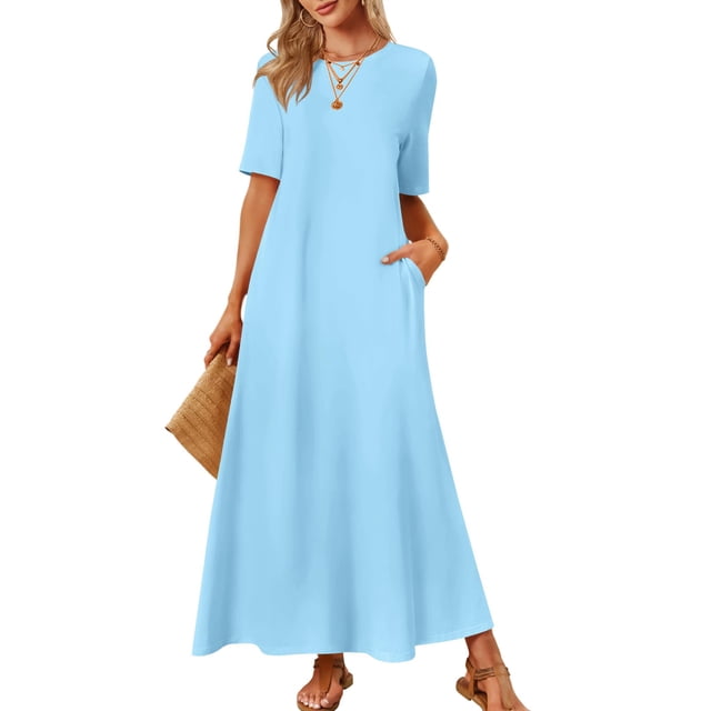 Vestido largo MEROKEETY para mujer 2025 Primavera-Verano SkyBlue