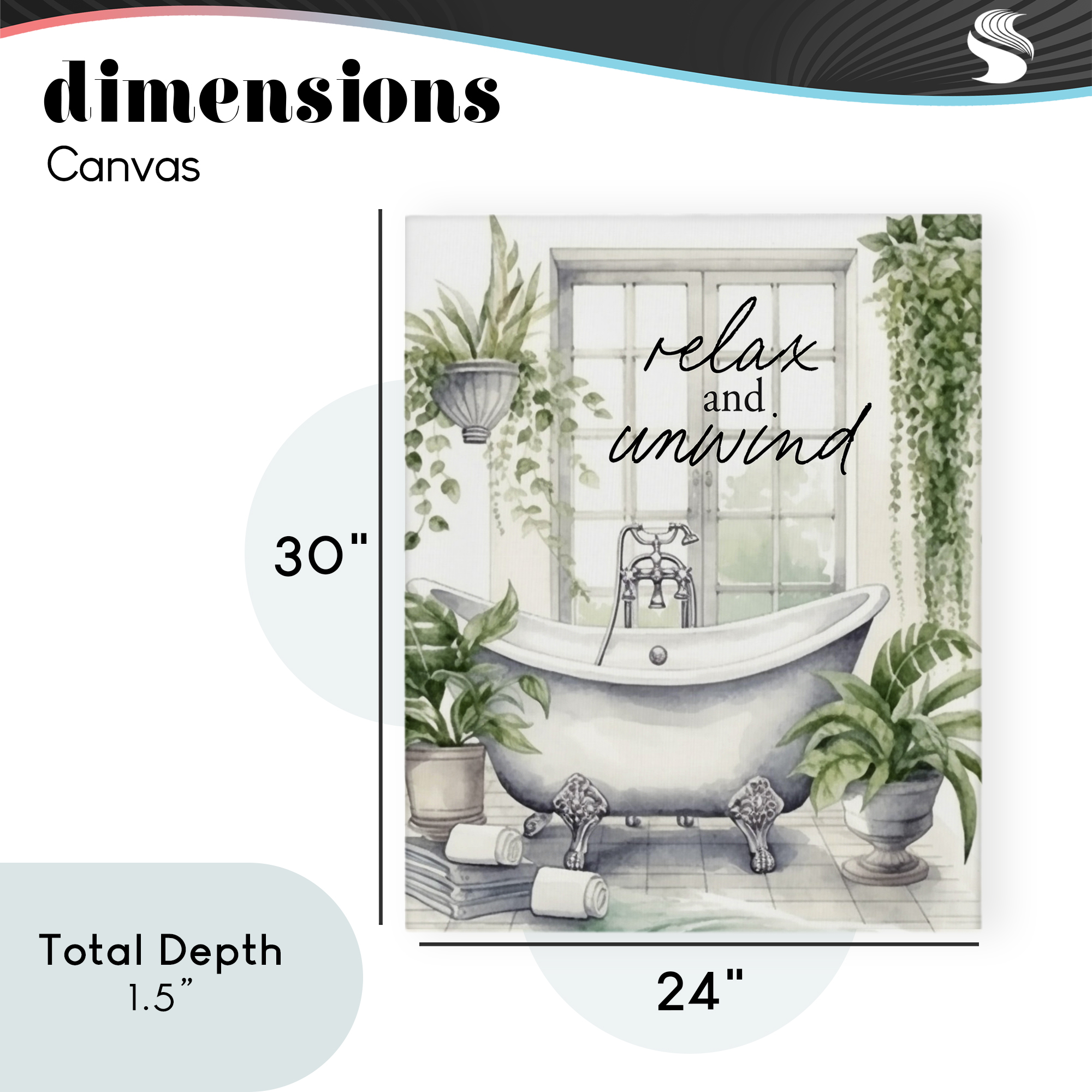 Relax Unwind Bath & Foliage Canvas Wall Art, design by Lettered and Lined