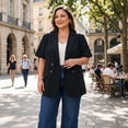 thumbnail image 3 of Agnes Orinda Women's Plus Size Blazers Short Sleeve Notched Lapel Double Breasted Business Casual Work Office Suit Jacket 1X Black, 3 of 8