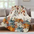 thumbnail image 4 of Teal Orange Pumpkins Fall Throw Blanket, Flannel Fleece Blanket with Striped Design for Couch, Thanksgiving Botanical Vintage Soft Breathable All Season Plush Blankets for Loveseat Sofa Bed 60"x80", 4 of 9