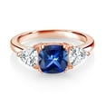 thumbnail image 2 of Gem Stone King 18K Rose Gold Plated Silver Blue Created Sapphire and White Zirconia 3 Stone Engagement Ring for Women (3.54 Cttw, Gemstone September Birthstone, Available in Size 5, 6, 7, 8, 9), 2 of 3