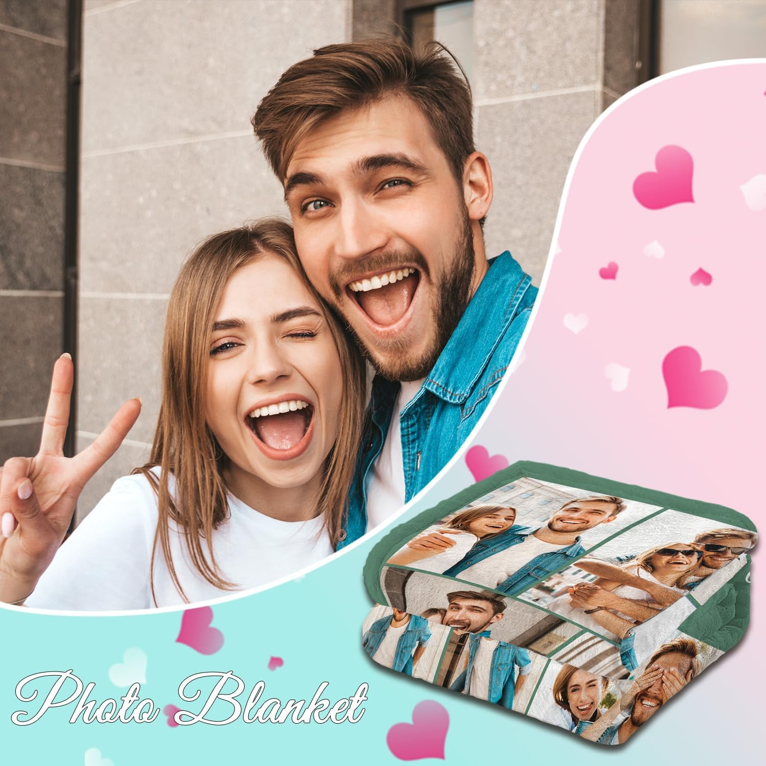 Custom Blanket with Photo Personalized Blankets and Throws Picture Blanket for Birthday Christmas Valentine Customized Gifts for Mom Dad Couple Girlfriend Boyfriend Wife Husband