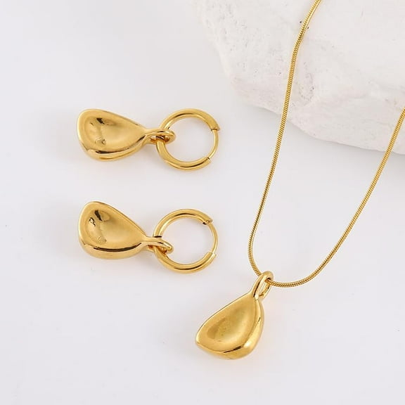 1set Teardrop Stainless Steel Hoop Earrings & Necklaces sets Golden