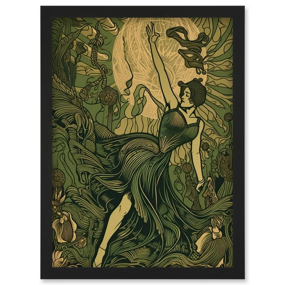 Boho Ballerina Dancing with the Forest Moon Artwork Framed Wall Art Print A4