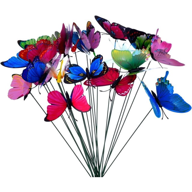 24 Pieces Garden Butterflies Colorful Garden Dragonflies on Sticks for Plant Decoration, Garden Yard, Cisea Garden Decoration