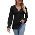 thumbnail image 2 of Plus Size Blouse for Women Ladies Spring And Summer V-neck T-shirt Chiffon Solid Color Casual Loose Pleated Long-sleeved Shirt, 2 of 5