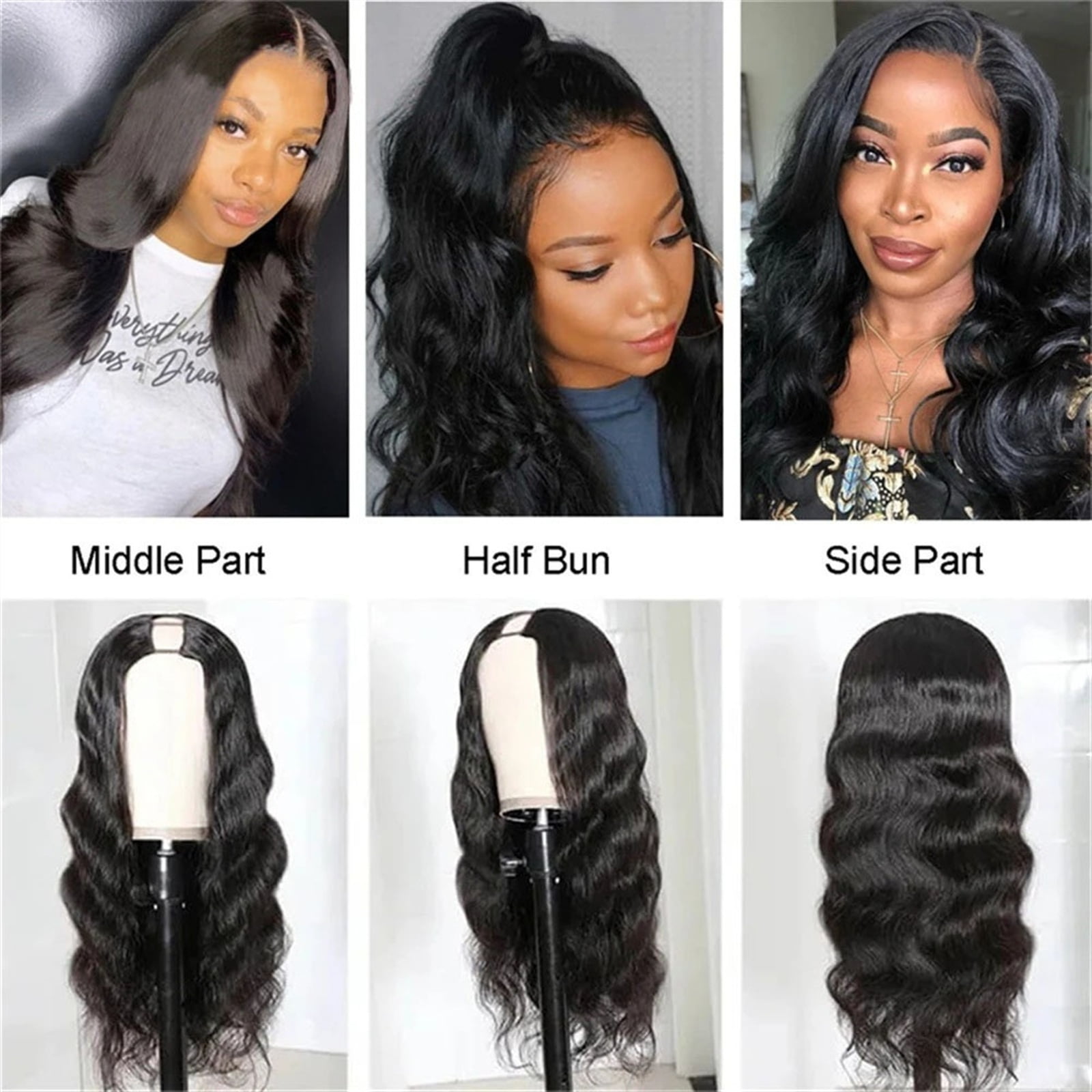 U Part Wig Body Wave U Part Human Hair Wig for Women Brazilian Remy Hair 10-26inch Glueless Full Head U Shape Clip in Wigs Natural Color