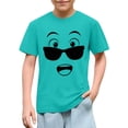 thumbnail image 1 of Blusas y camisas de manga corta con cuello redondo para niños y niñas, color liso, con estampado de expresión linda, manga corta, holgadas y cómodas, blusa para niña, 1 of 6