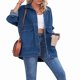 thumbnail image 4 of Chaqueta Vaquera de Mujer, Estilo Boyfriend, Extragrande, con Botones, Larga, Aberturas Laterales Azul Oscuro L, 4 of 10