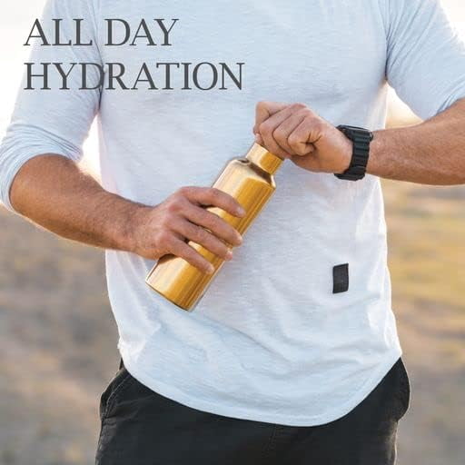 Elemental Classic Stainless Steel Water Bottle - 25oz Leak Proof Double Wall Insulated Water Bottle for Travel, Gym, Sports and Hydration - Thermos Water Bottles with Bamboo Lid - Gold