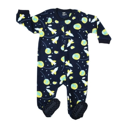 Elowel Baby Boys Navy Space Rocket Print Footed Fleece Sleeper Pajama