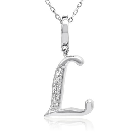 Amanda Rose Diamond Initial L Charm Pendant in Sterling Silver on an 18in. Chain
