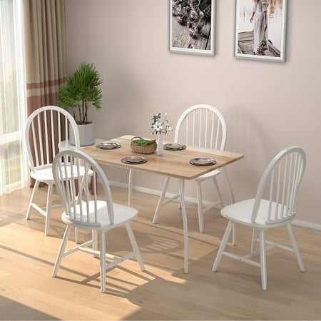 Costway Set of 4 Vintage Windsor Dining Side Chair Wood Spindleback Kitchen Room - White