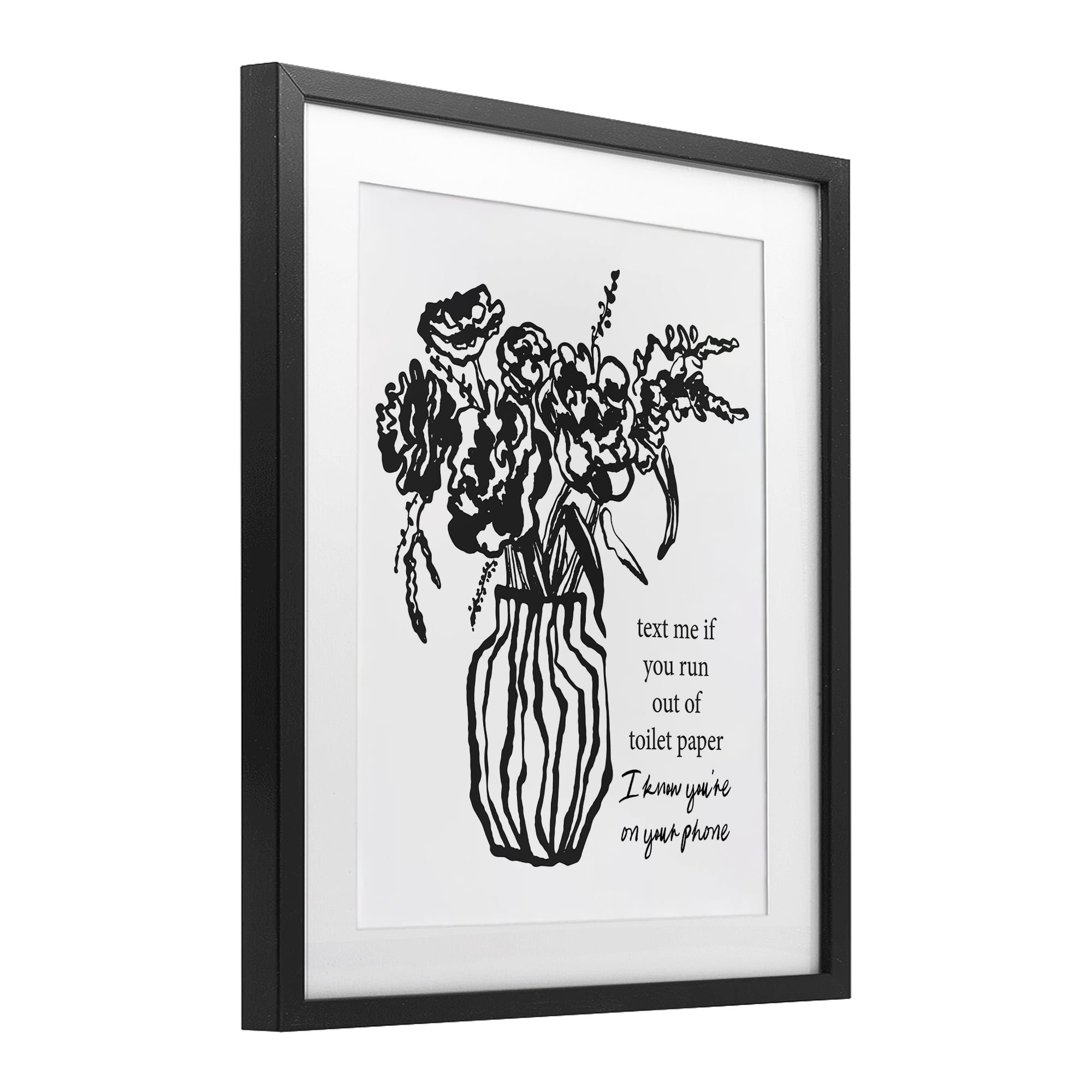 Stupell Industries Text Me Bathroom Florals Black Framed Print Under Glass, design by Lettered and Lined