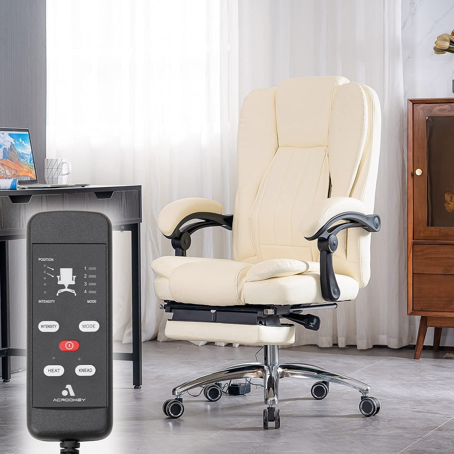 Ergonomic Computer Desk Office Chair with Extendable Footrest Lumbar Massage 