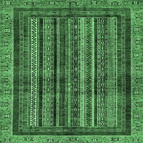 Ahgly Company Indoor Square Abstract Emerald Green Modern Area Rugs, 7' Square