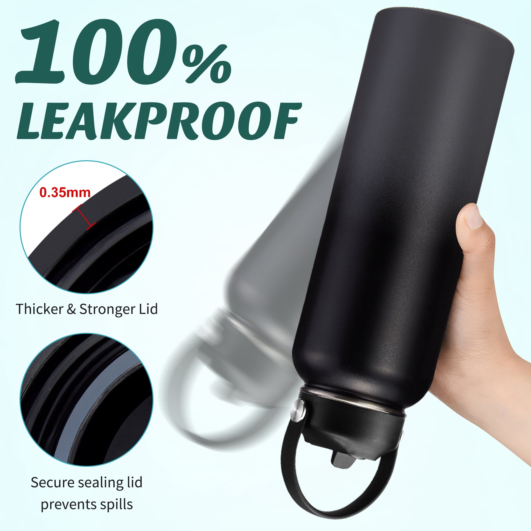 Stainless Steel Water Bottle 40OZ - with Straw & Spout Lids, Protective Boot, Vacuum Insulated Water Flask, Leak Proof Metal Water Bottle for Sports Gym Workout Travel Hiking