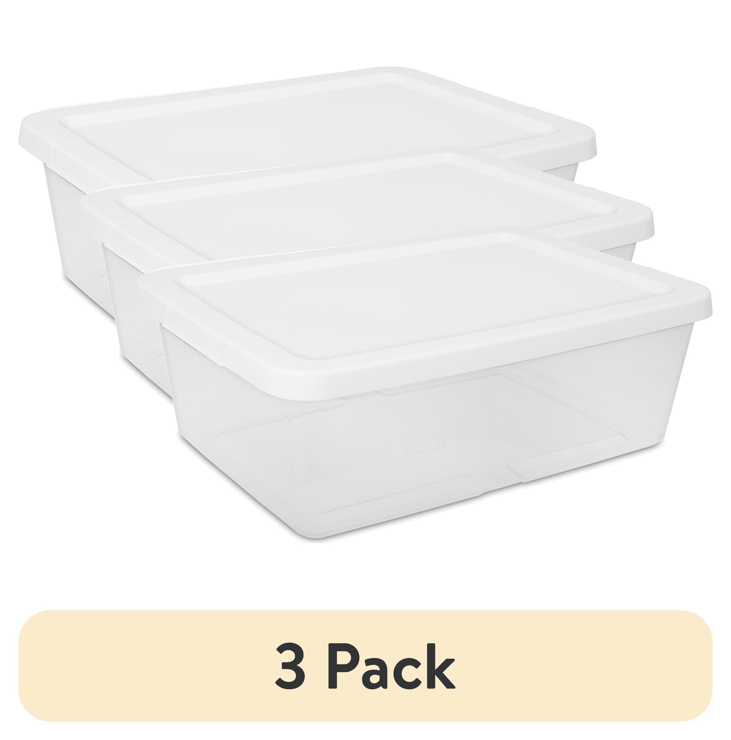 (3 pack) Sterilite 12 Quart Small Storage Bin, Clear Plastic Storage Container with Snap-On Lid, White