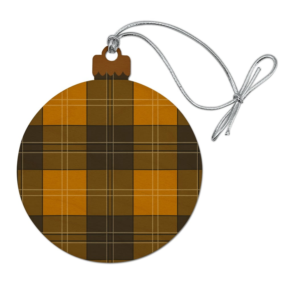 Plaid Mustard Yellow Gray Grey Pattern Wood Christmas Tree Holiday