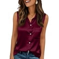 thumbnail image 4 of Womens Silk Satin Sleeveless Button Down Shirts Blouses Solid Casual Loose V Neck Classic Tank Tops for Work Office Wine M, 4 of 4