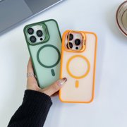 for iPhone 16 Pro Case, Built-in Stash Camera Stand Matte Translucent Slim Cover for iPhone 16 Pro Compatible with Magsafe Shockproof Protective Phone case for Women Men, Green