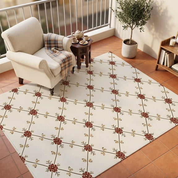 Area Rugs 5'x7', Floral Plaid Carpet Runner Indoor Outdoor Rugs Home Decor Aesthetic, Vintage Flowers Checkered Farmhouse Rural Non Slip Mats Washable Accent Rug for Living Room Bedroom