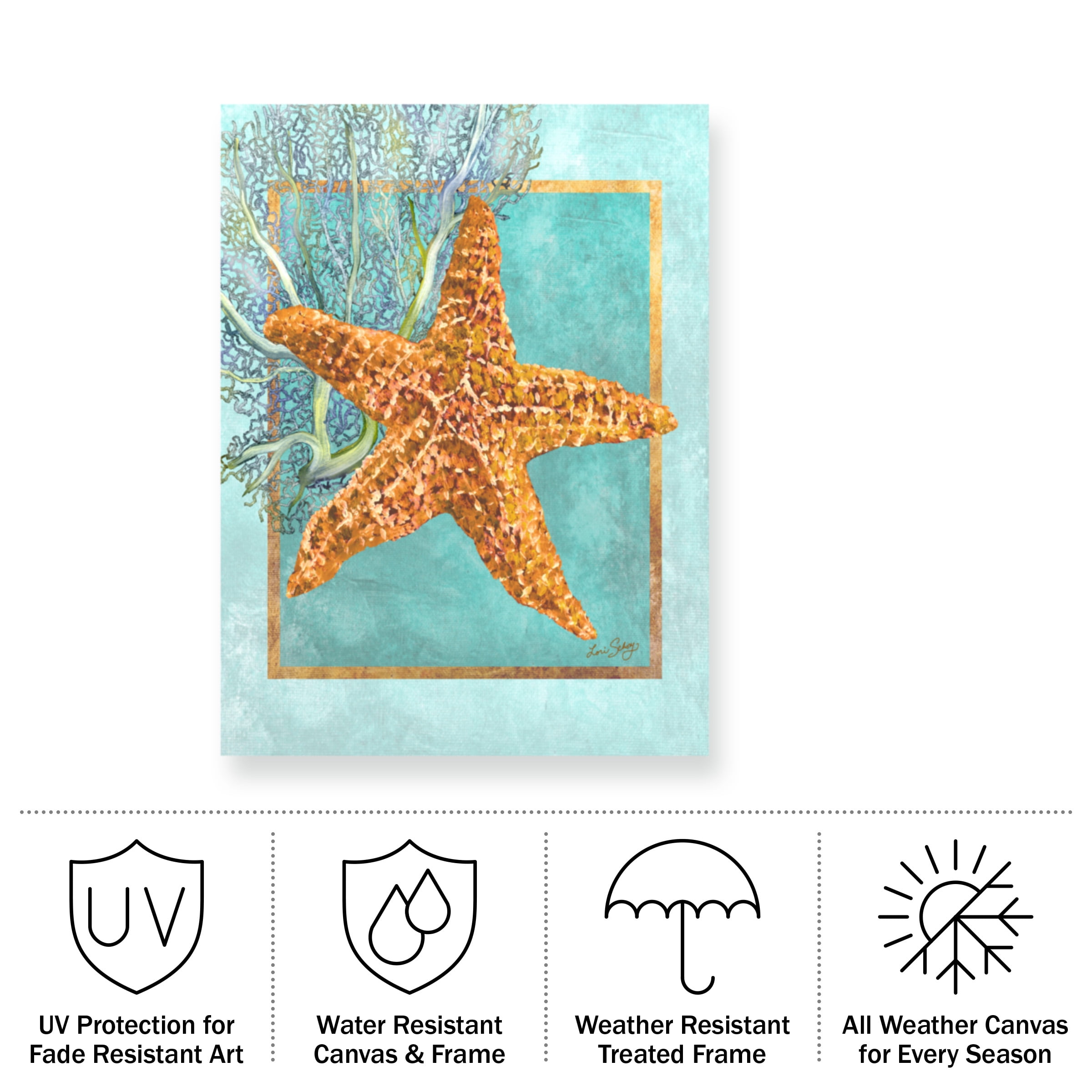Lori Schory 'Starfish And Coral' Outdoor Canvas 47x35