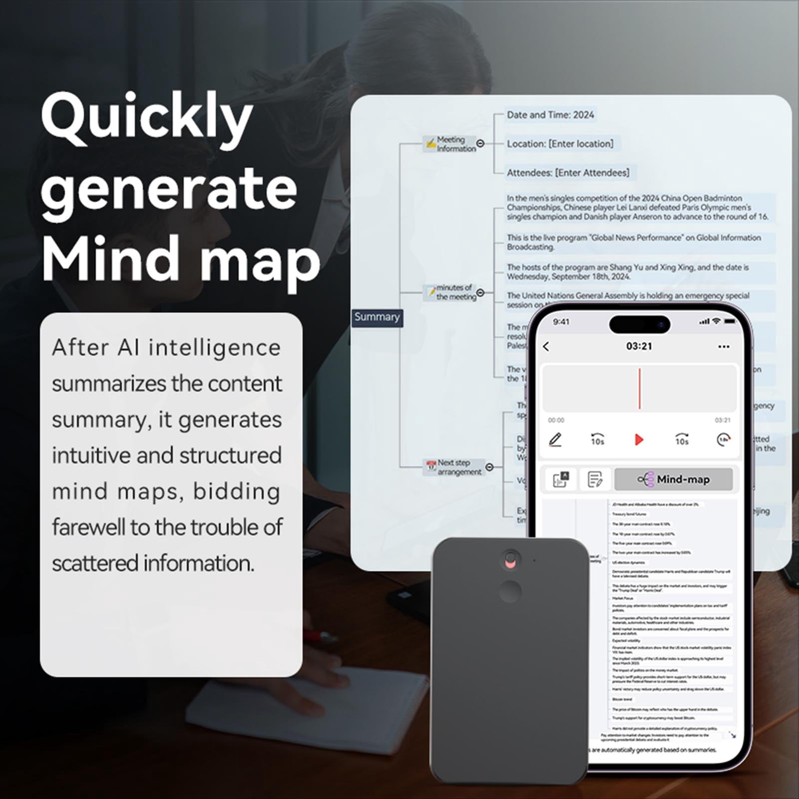 HUISZJ AI Voice Recorder, 80+ Languages Real-Time Transcription Tool, Digital Recording Device
