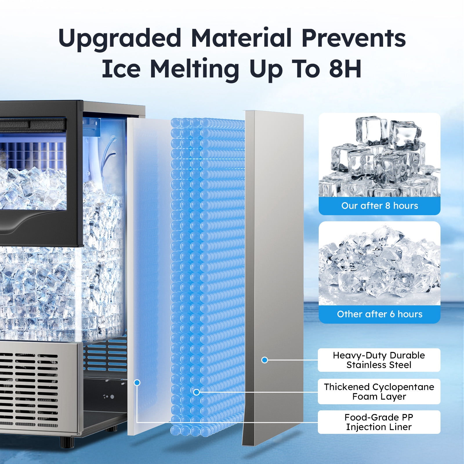 Mojgar Commercial 100Lbs/24H Ice Maker - Freestanding with 33Lbs Storage Capacity, Adjustable Ice Sizes, Quiet Operation, Perfect for Home & Business