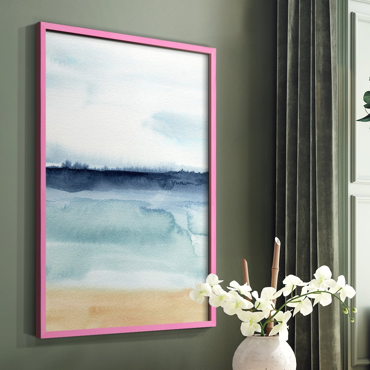 Watercolor Ocean Horizon I Framed Print in Pink Solid Wood 8 x 10 Framed Print