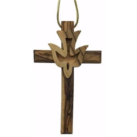 Earthwood 156147 3.5 in. Olive Wood-Cross with Dove Ornament